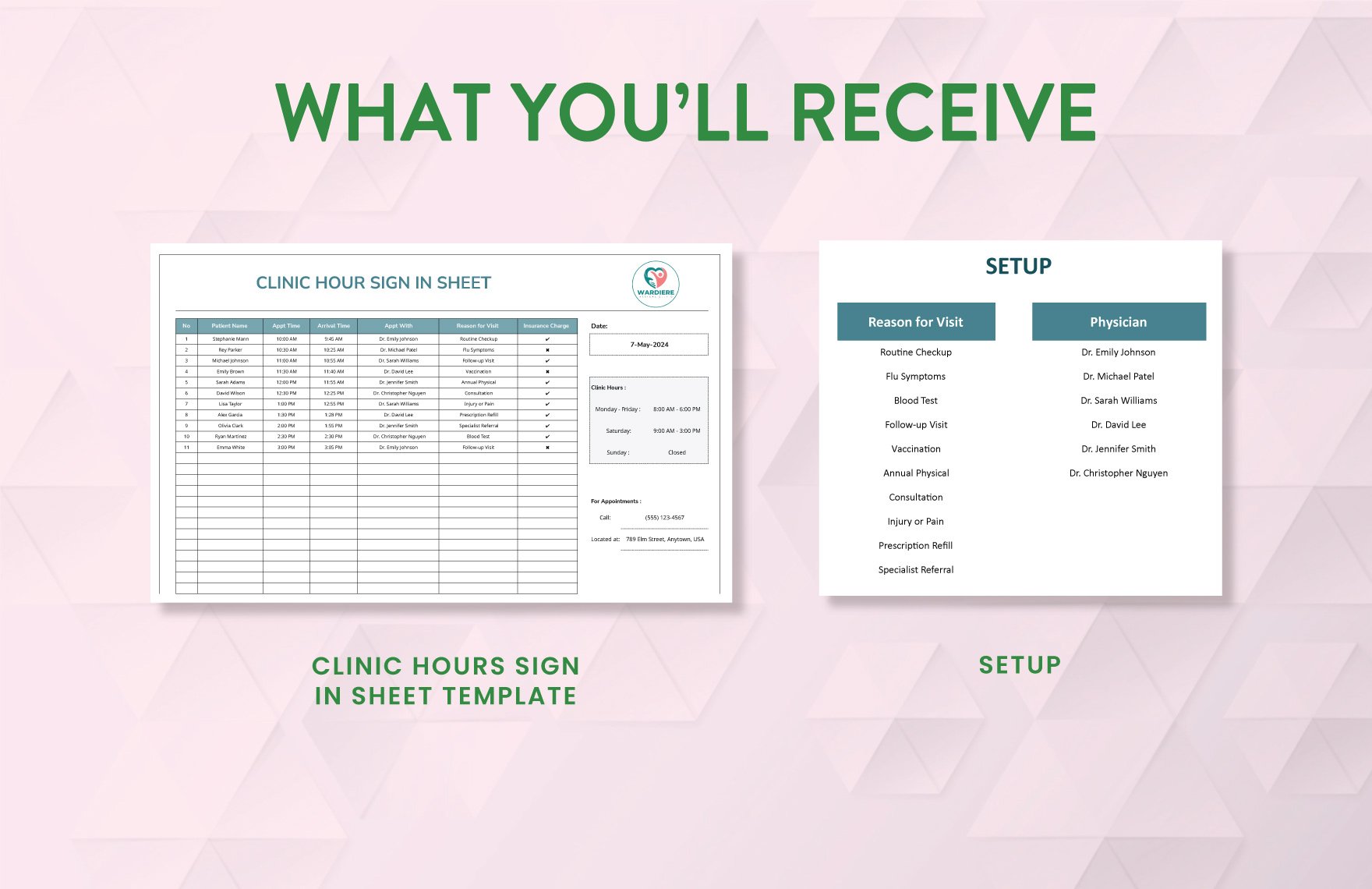 Clinic Hours Sign in Sheet Template in Excel, Google Sheets - Download ...