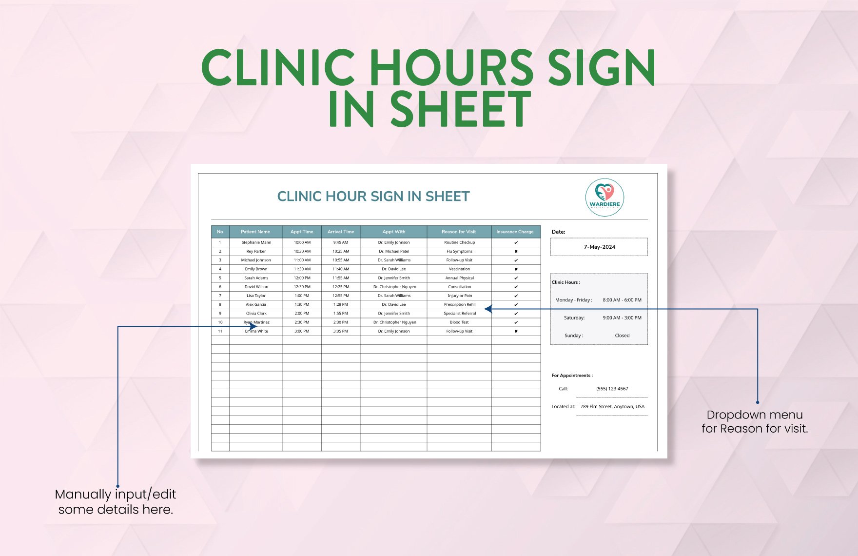 Clinic Hours Sign in Sheet Template