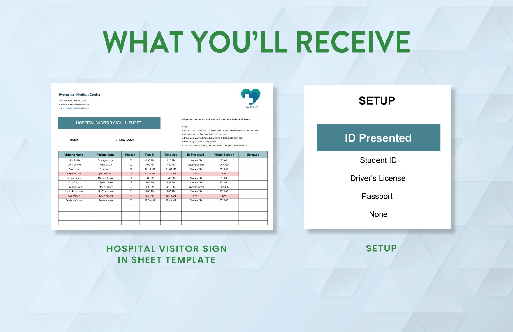 Hospital Visitor Sign in Sheet Template
