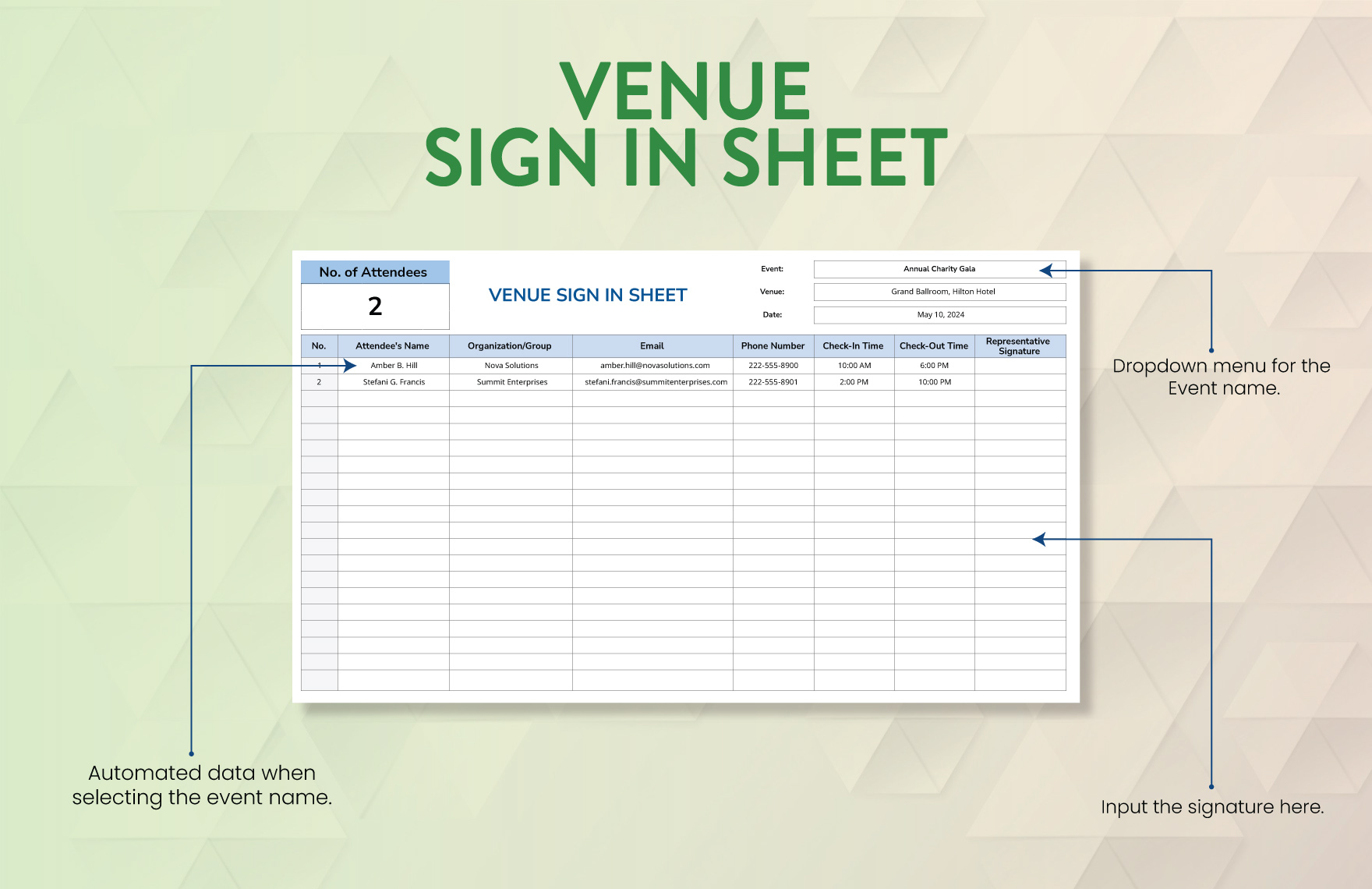 Venue Sign in Sheet Template
