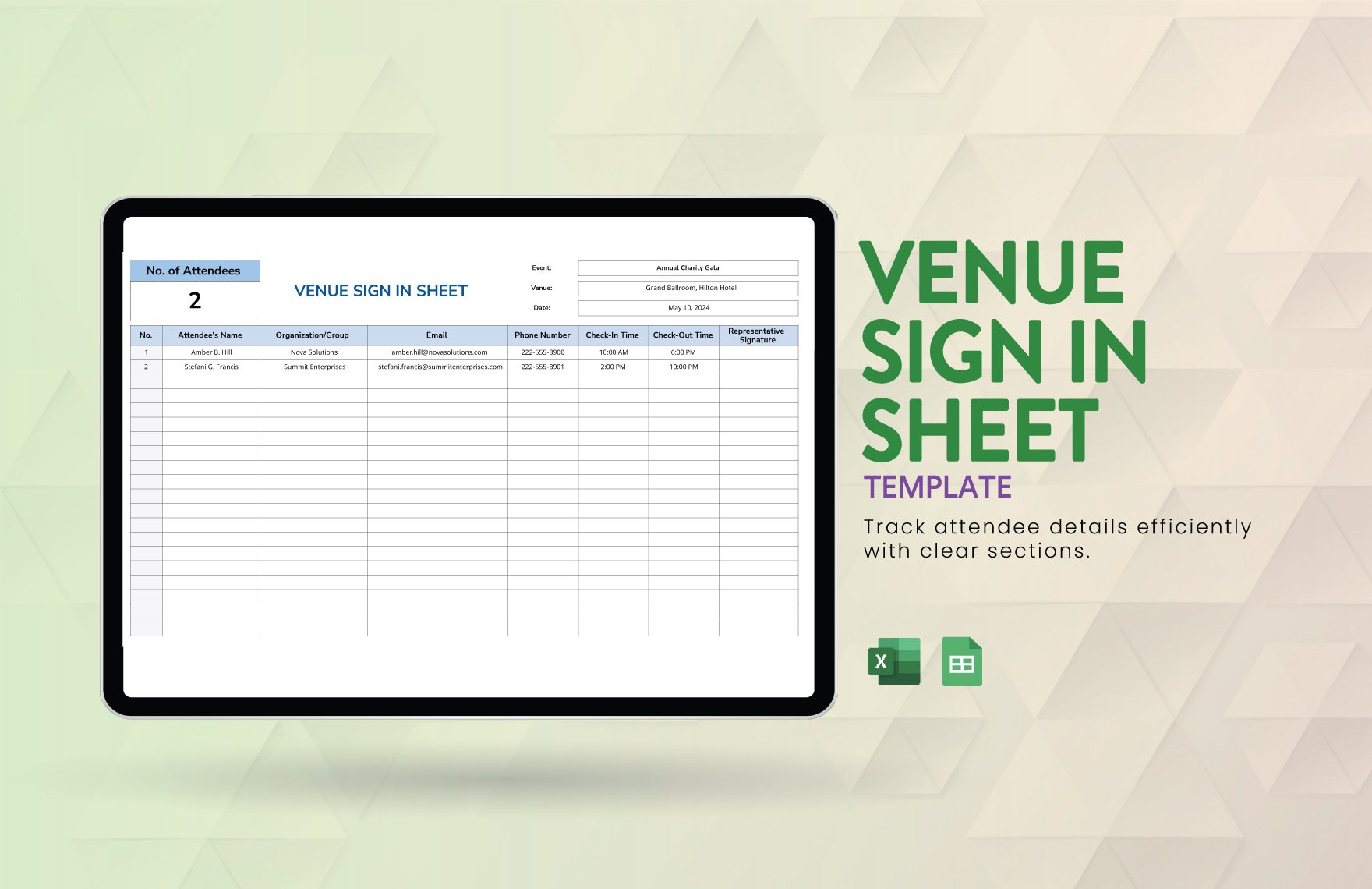 Venue Sign in Sheet Template in Excel, Google Sheets