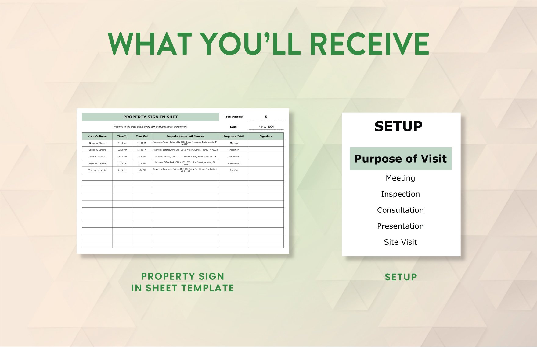 Property Sign in Sheet Template
