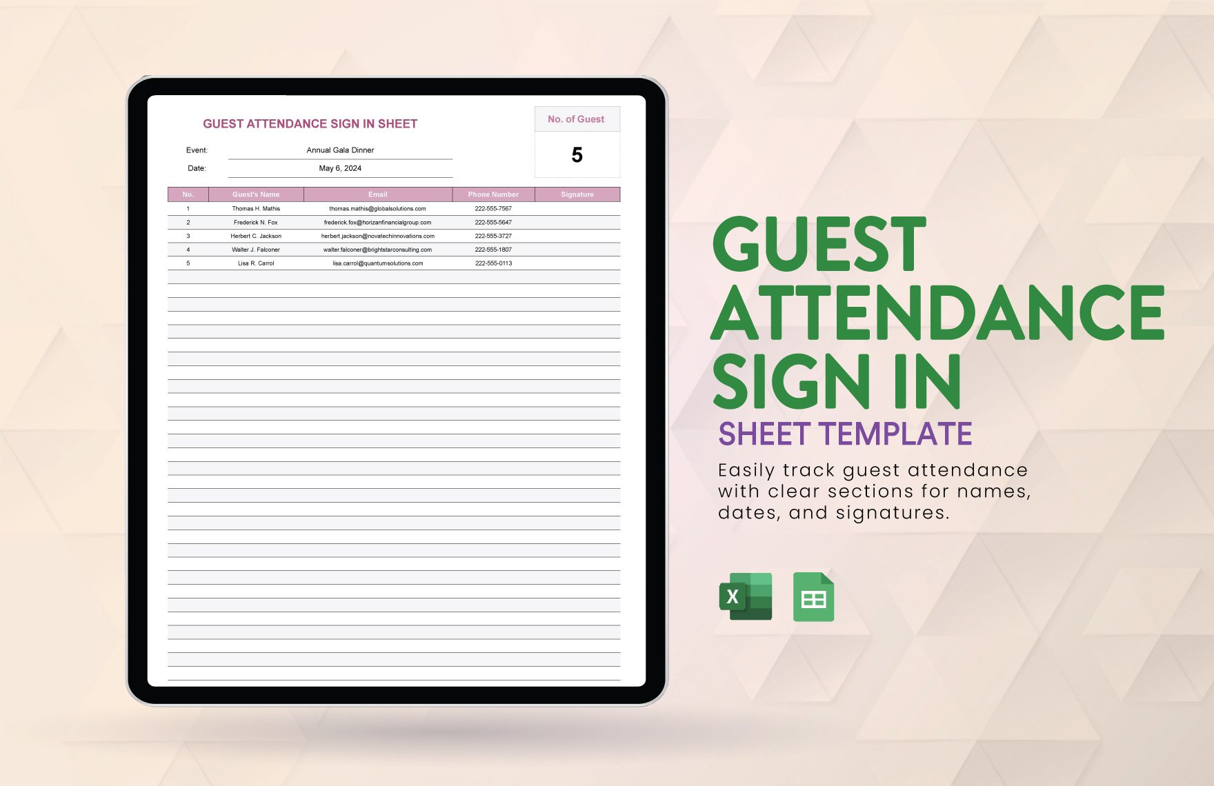 Free Guest Attendance Sign in Sheet Template in Excel, Google Sheets