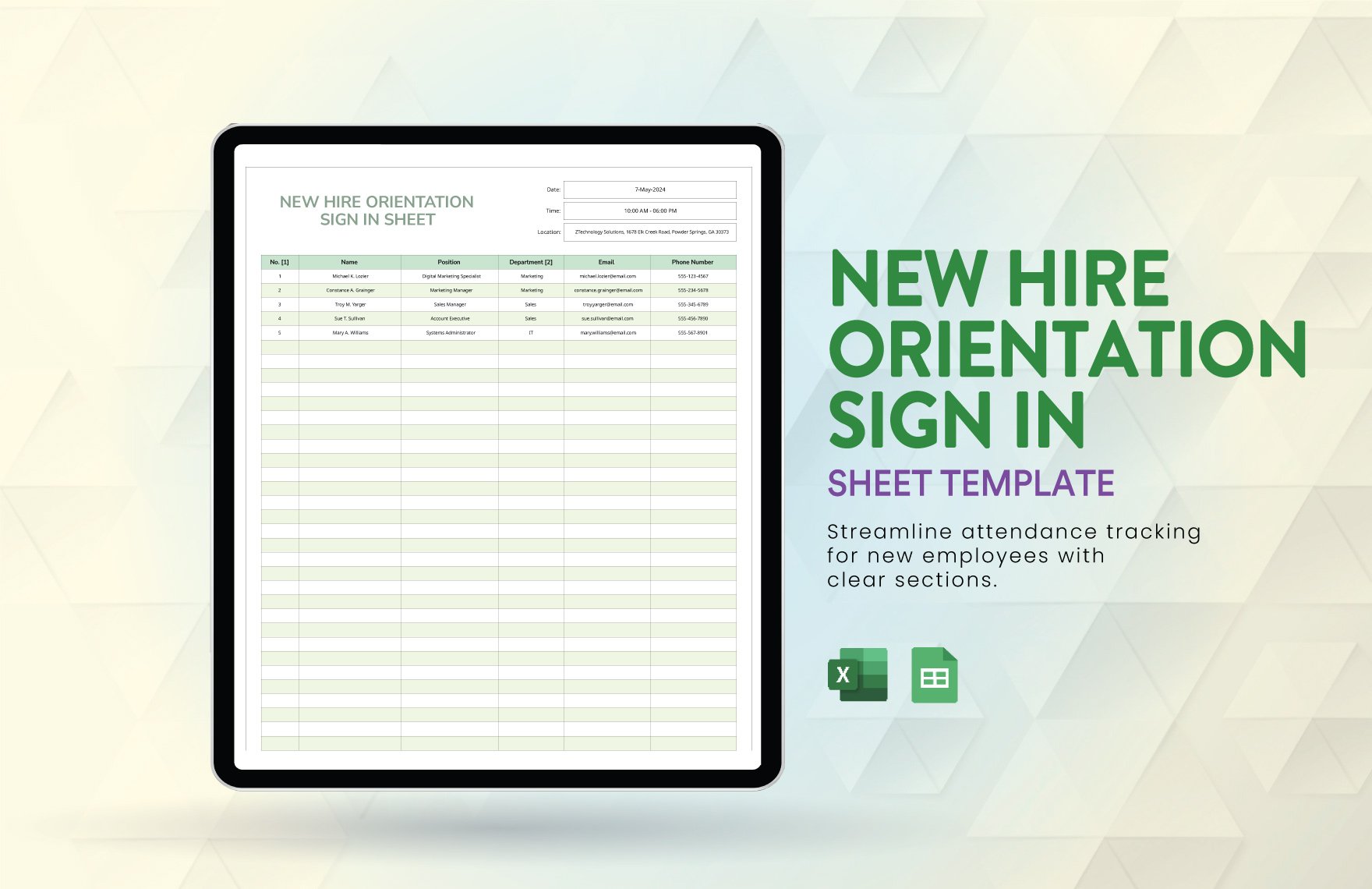New Hire Orientation Sign in Sheet Template