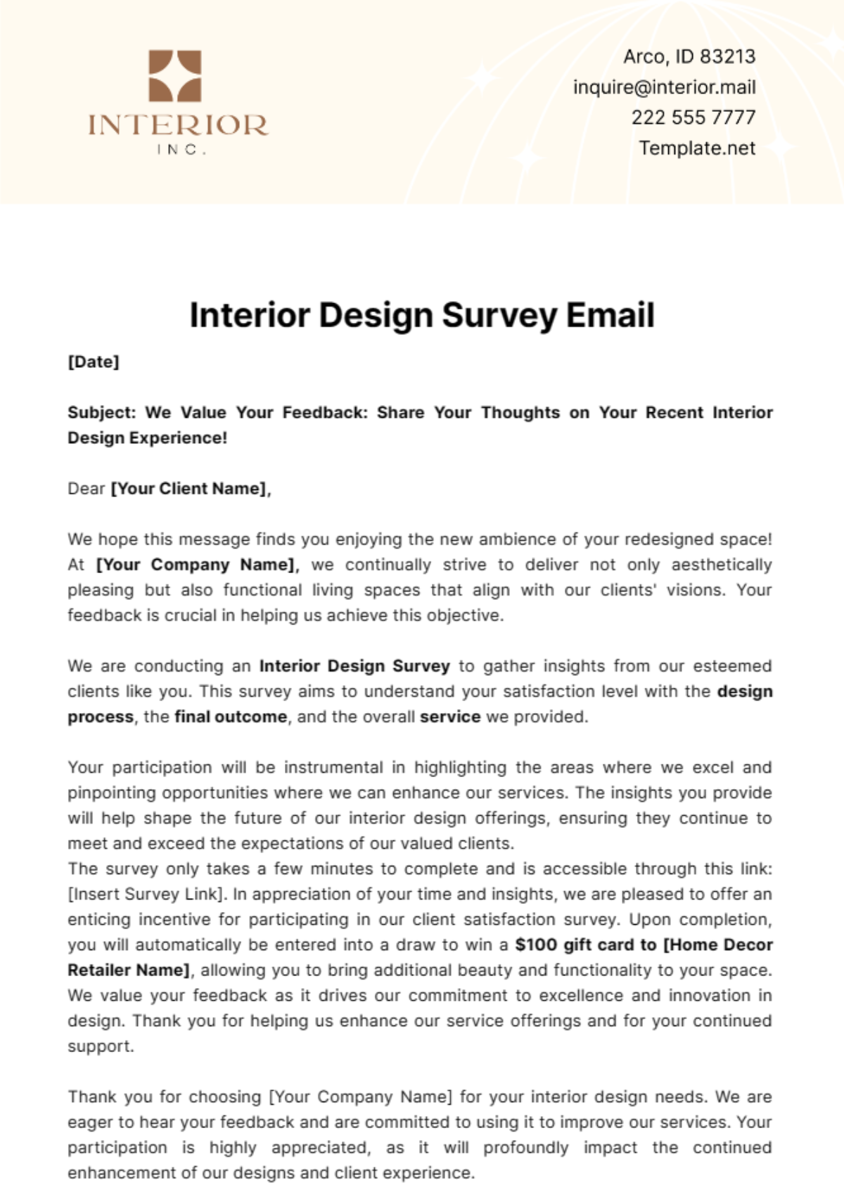 Free Interior Design Survey Email Template