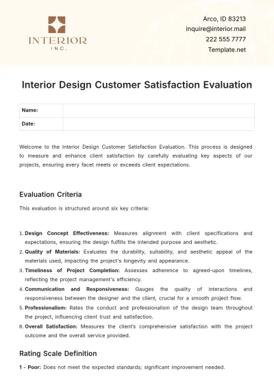 Free Interior Design Customer Satisfaction Evaluation Template to Edit Online