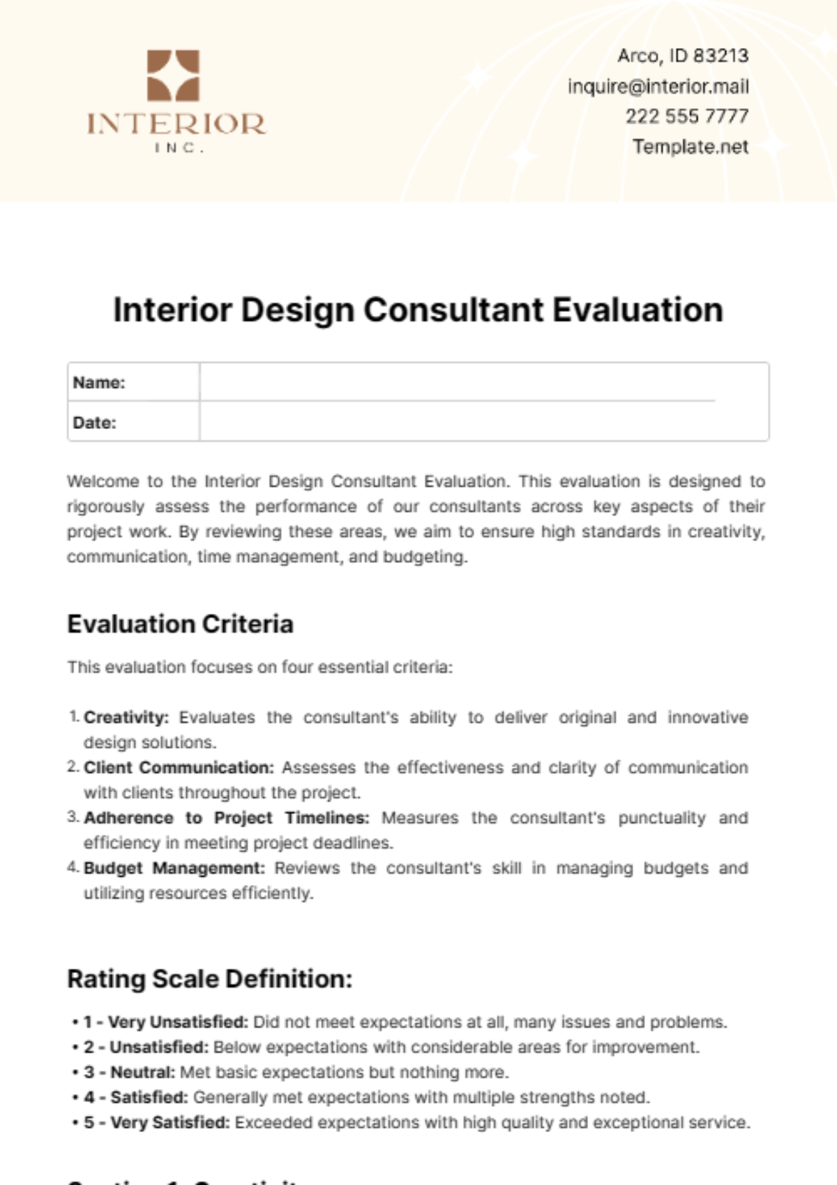 Interior Design Consultant Evaluation Template - Edit Online & Download