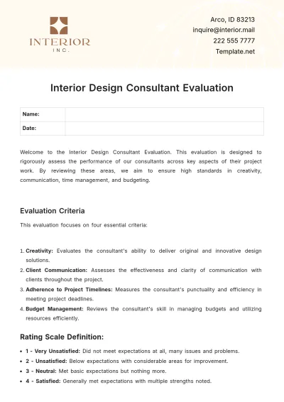 Free Interior Design Consultant Evaluation Template to Edit Online