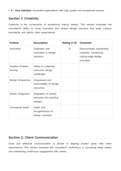 Free Interior Design Consultant Evaluation Template to Edit Online