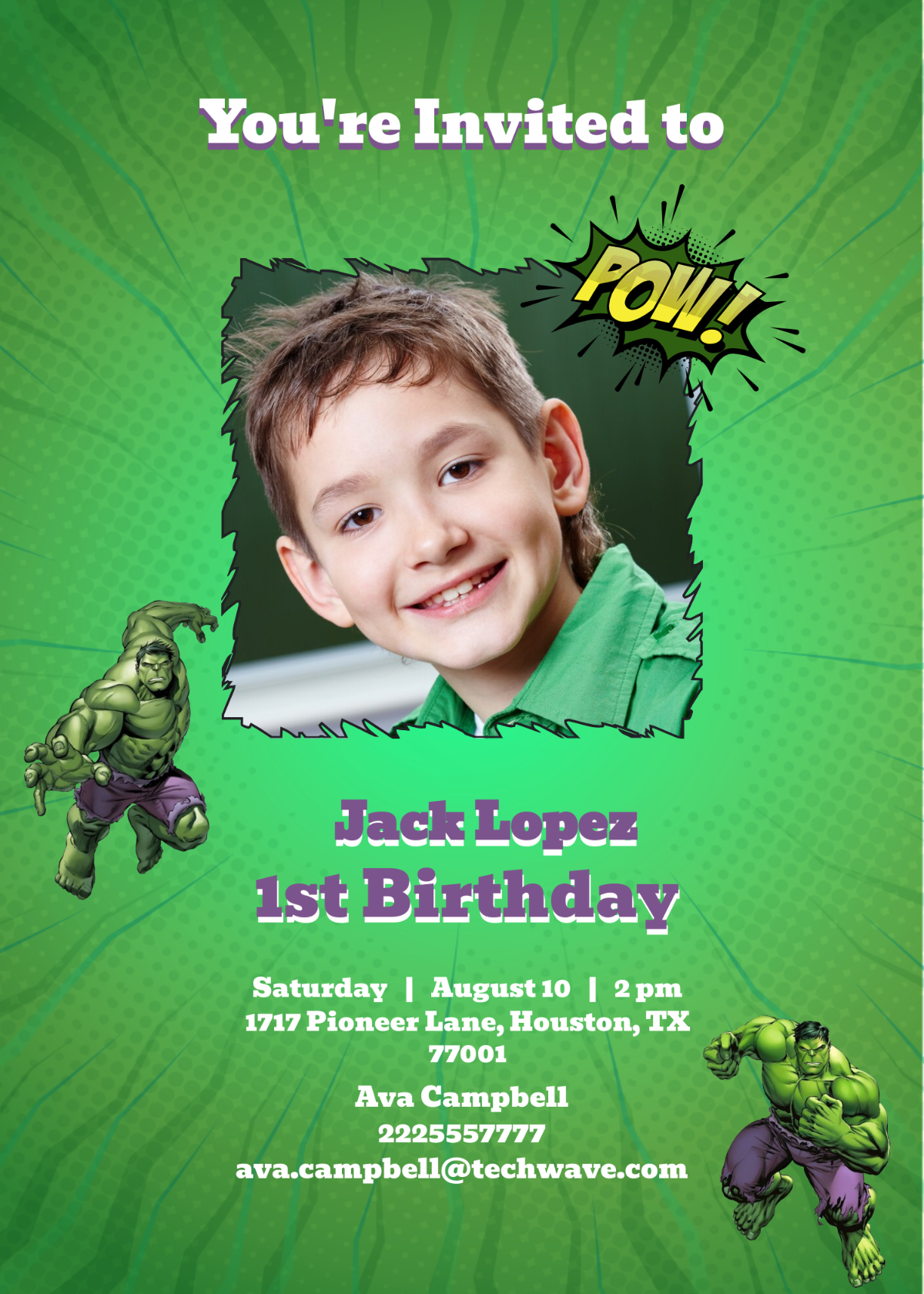Hulk Birthday Invitation