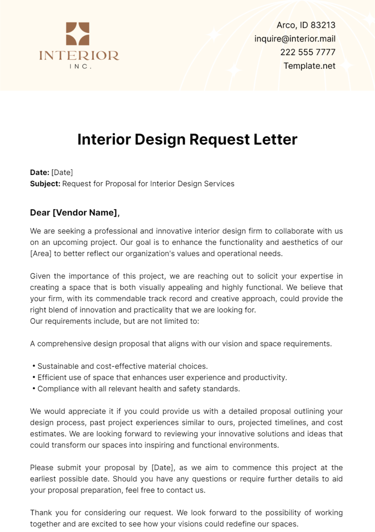 Interior Design Request Letter Template