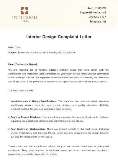 Free Interior Design Complaint Letter Template to Edit Online