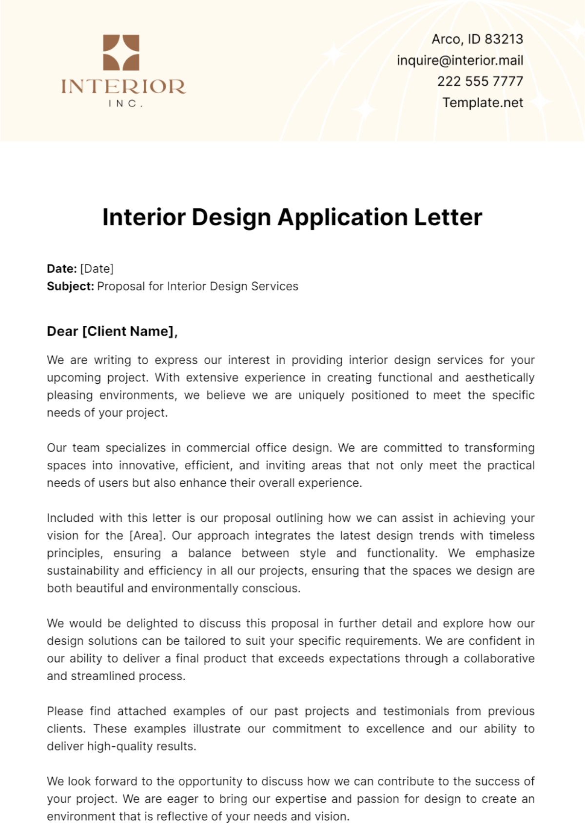 Interior Design Application Letter Template