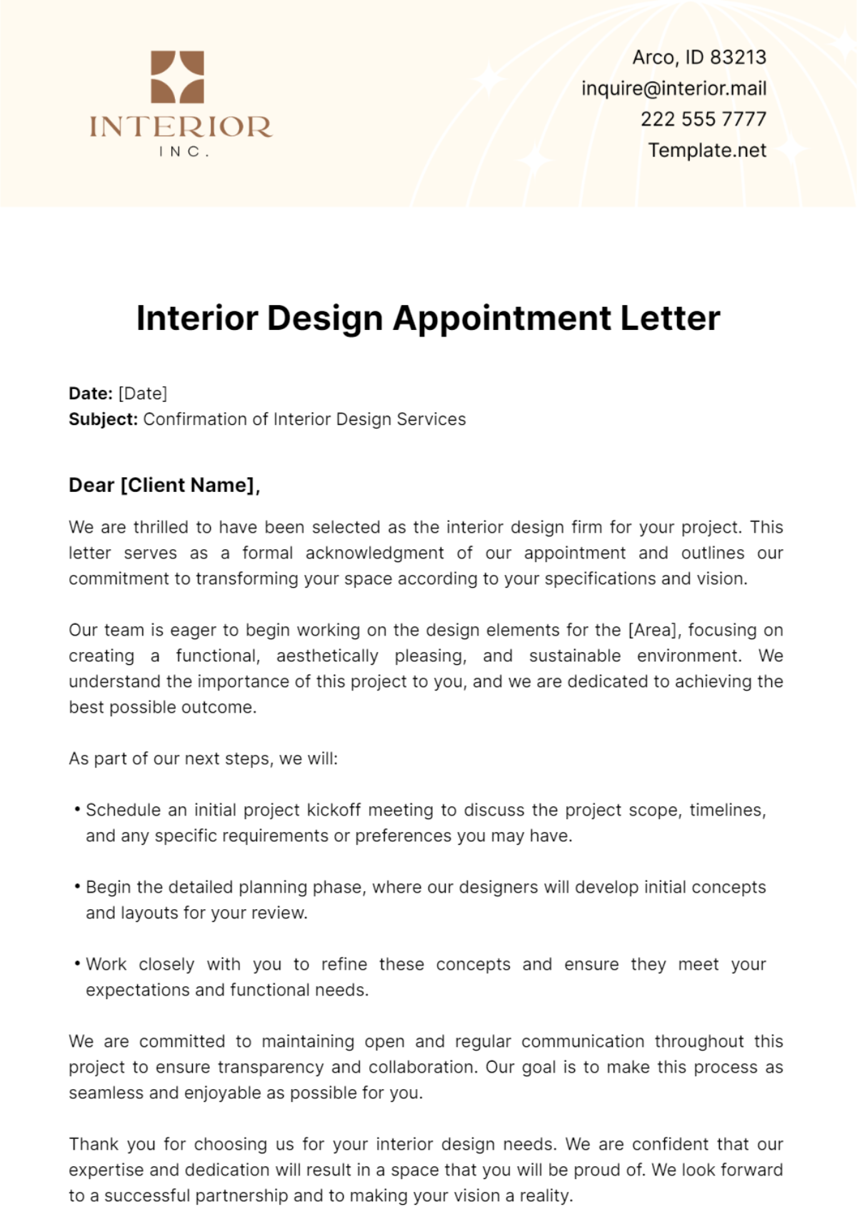 Interior Design Appointment Letter Template