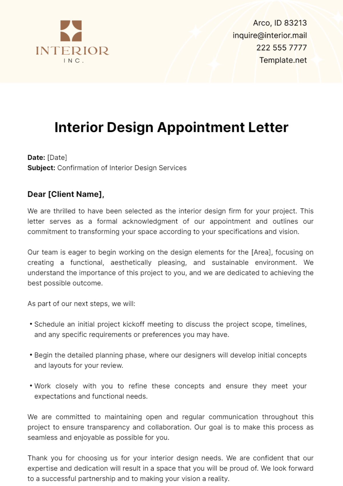 Interior Design Appointment Letter Template - Edit Online & Download