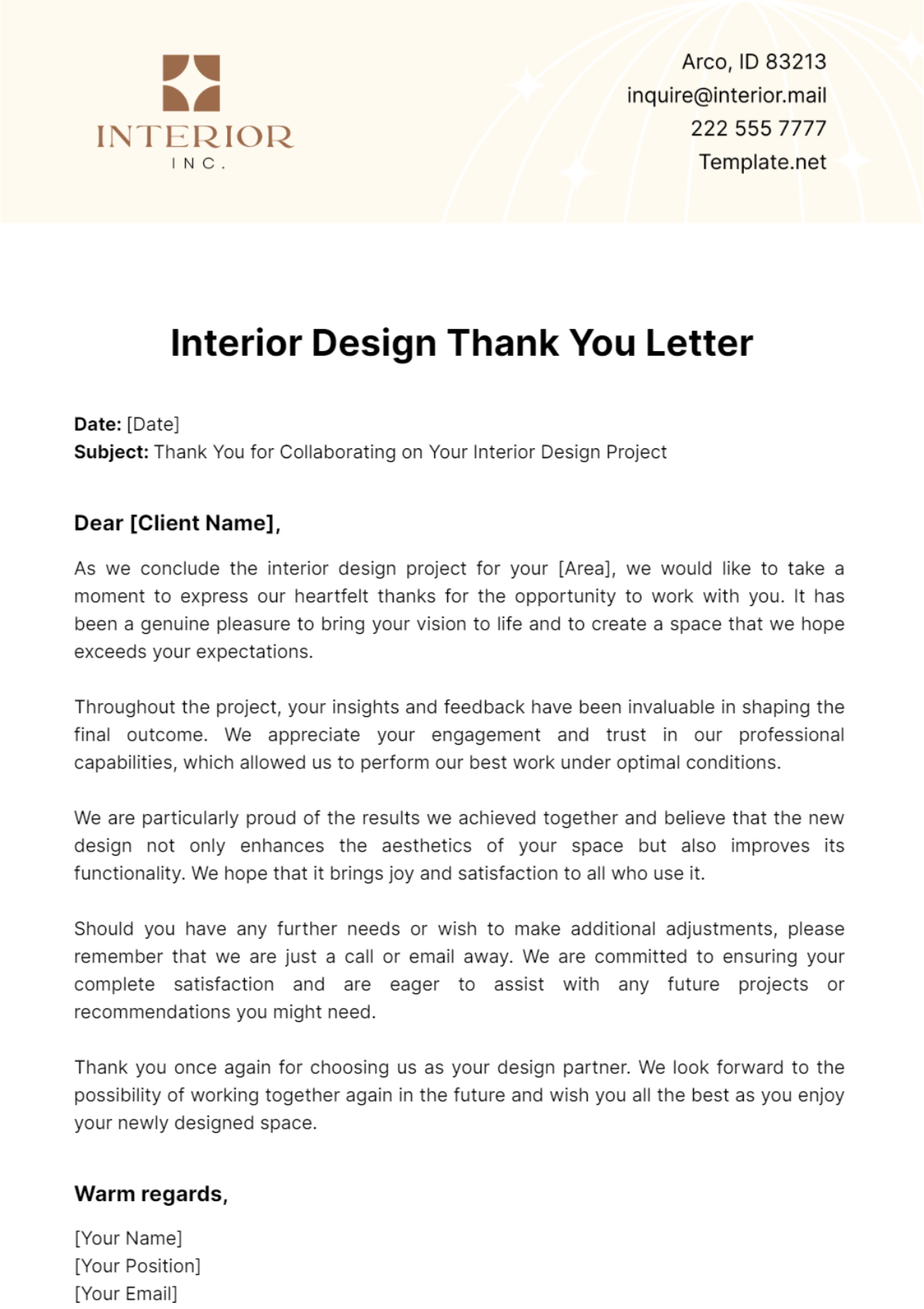 Interior Design Thank You Letter Template