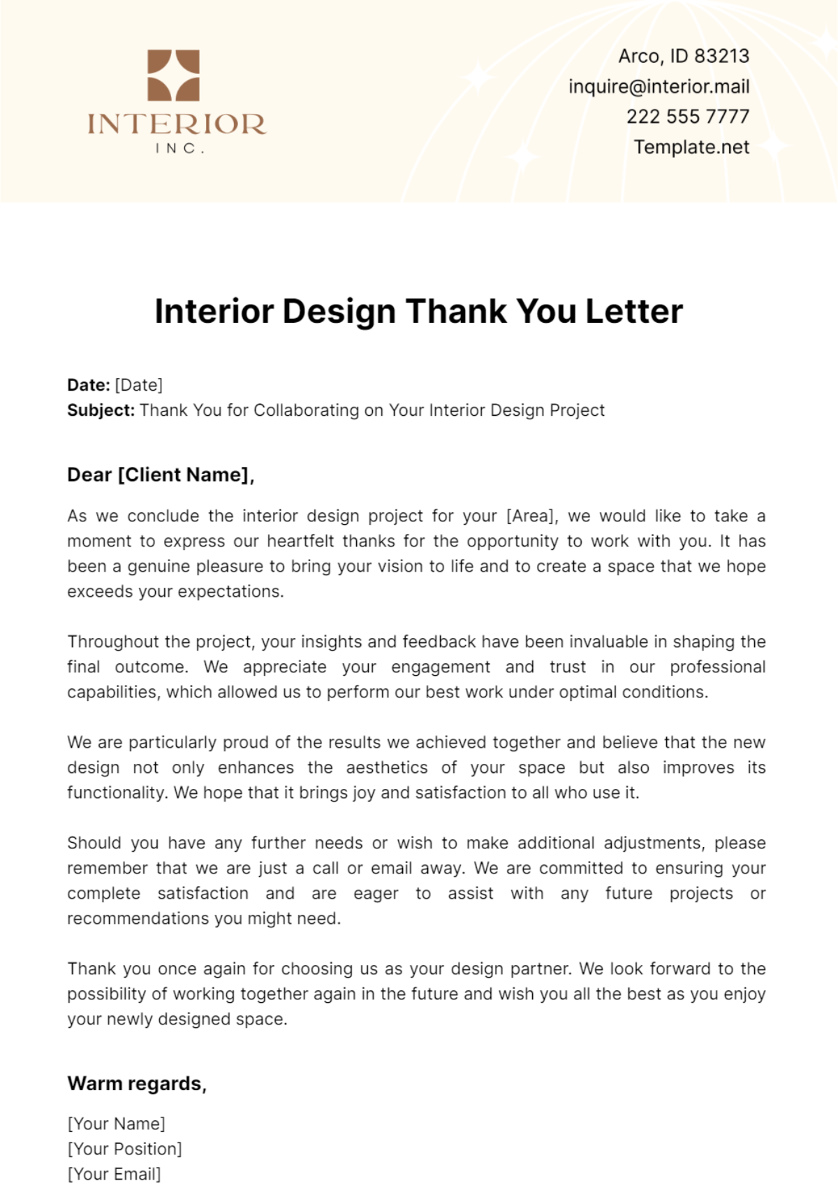 Interior Design Thank You Letter Template - Edit Online & Download