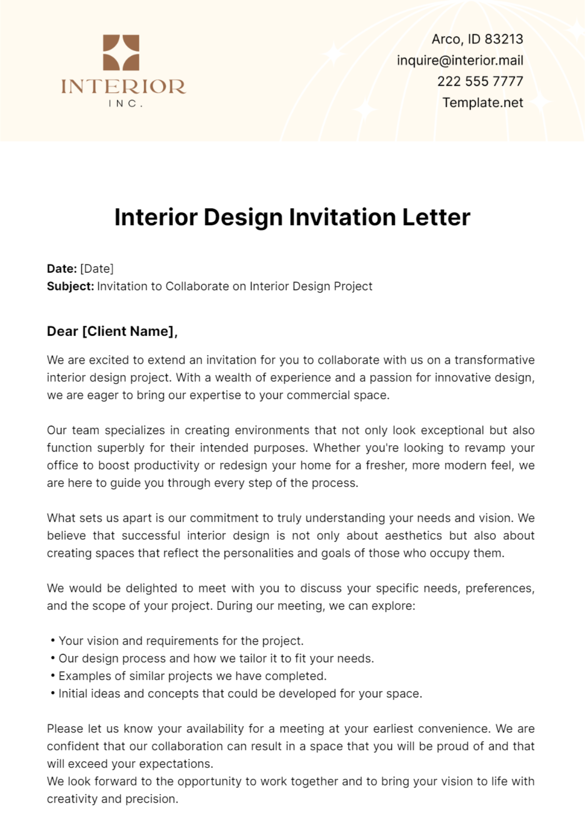 Interior Design Invitation Letter Template