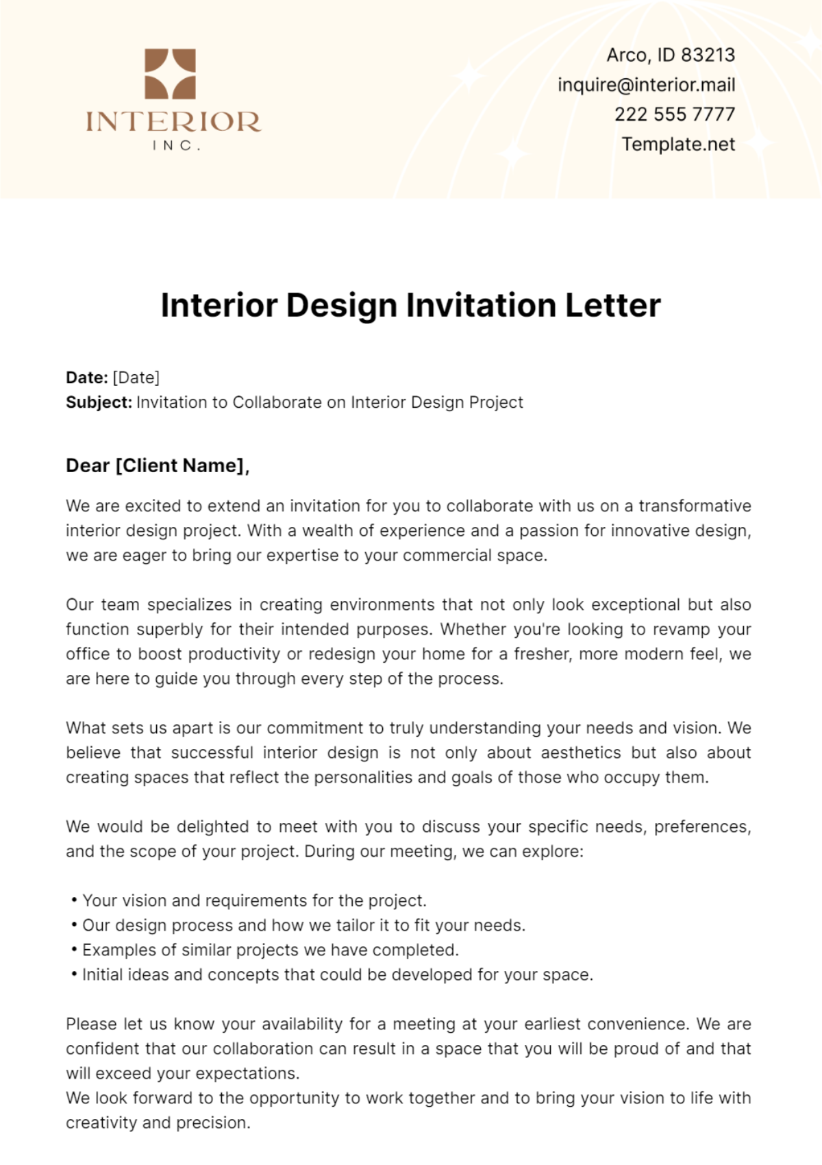 Interior Design Invitation Letter Template - Edit Online & Download