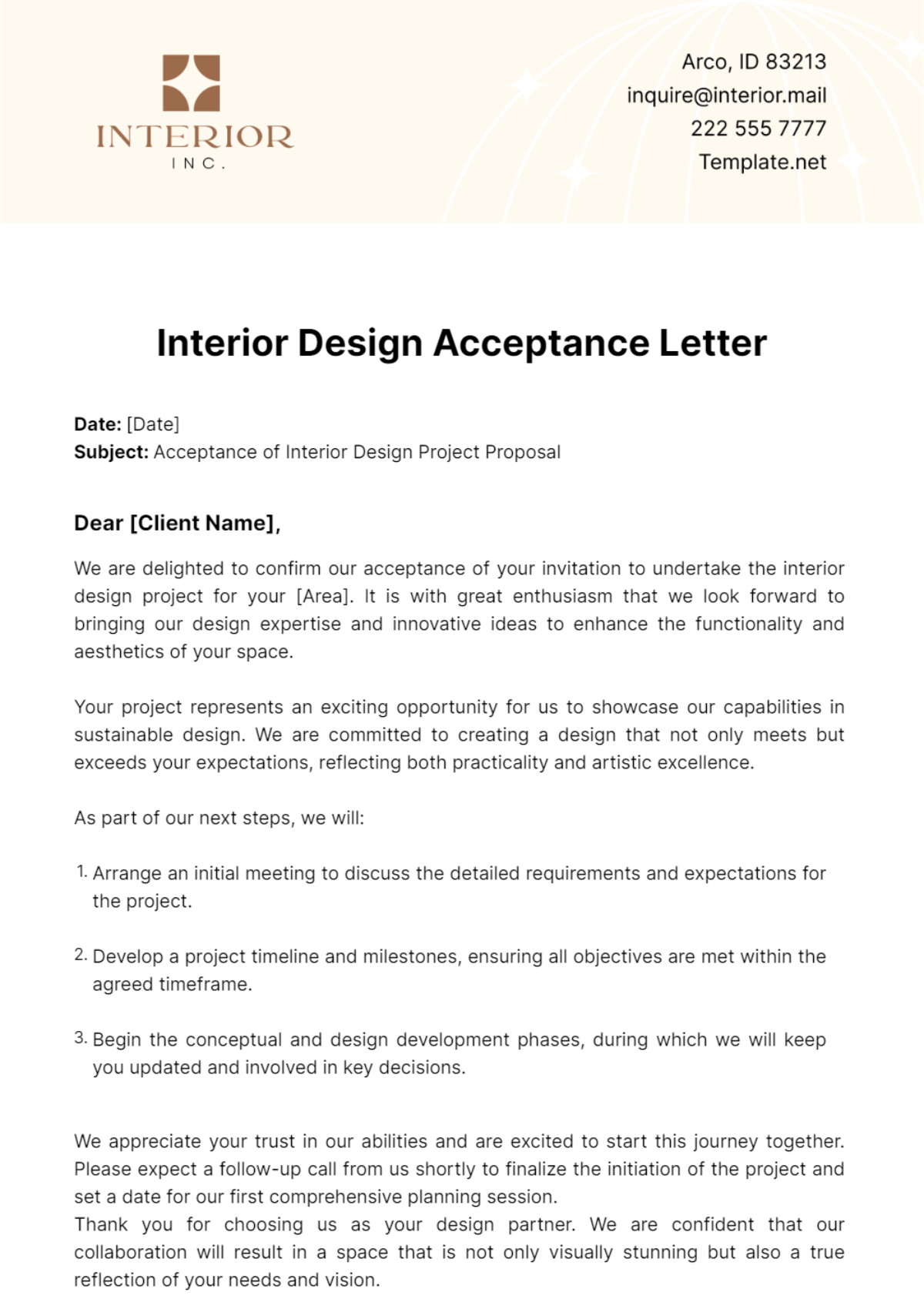 Interior Design Acceptance Letter Template