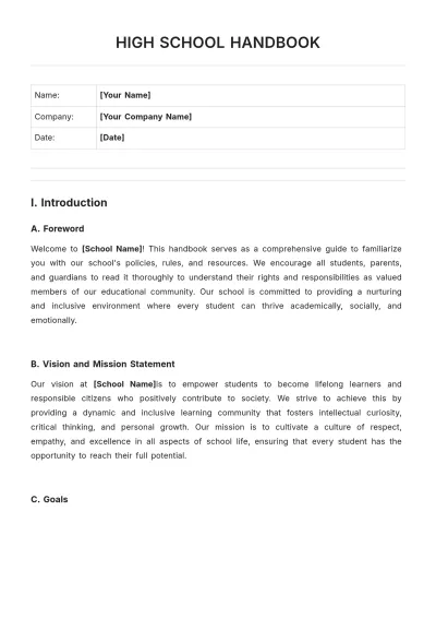Free High School Student Handbook Template to Edit Online