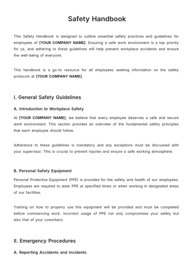 Free Safety Handbook Template to Edit Online