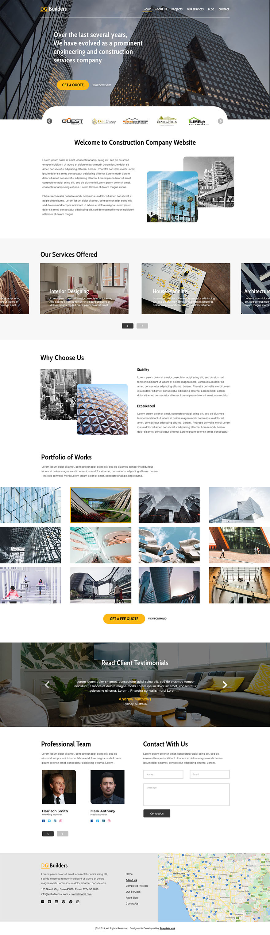 Free Simple Construction Website Template