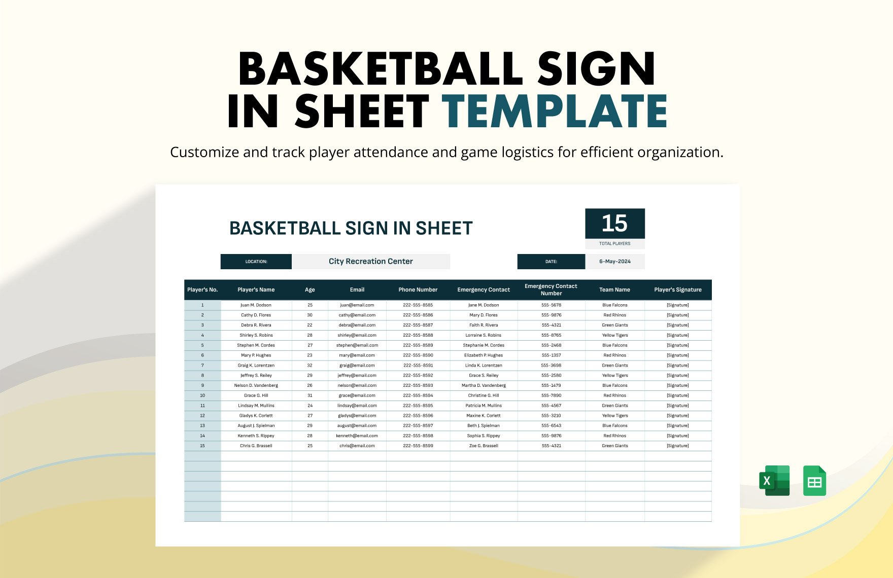 Free Basketball Sign in Sheet Template in Excel, Google Sheets