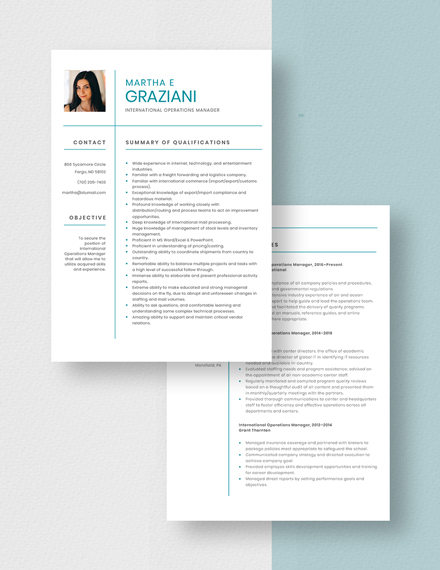 International Operations Manager Resume Download