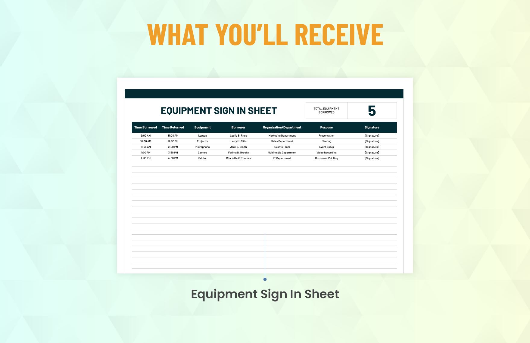 Equipment Sign in Sheet Template
