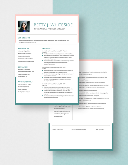 International Product Manager Resume Download