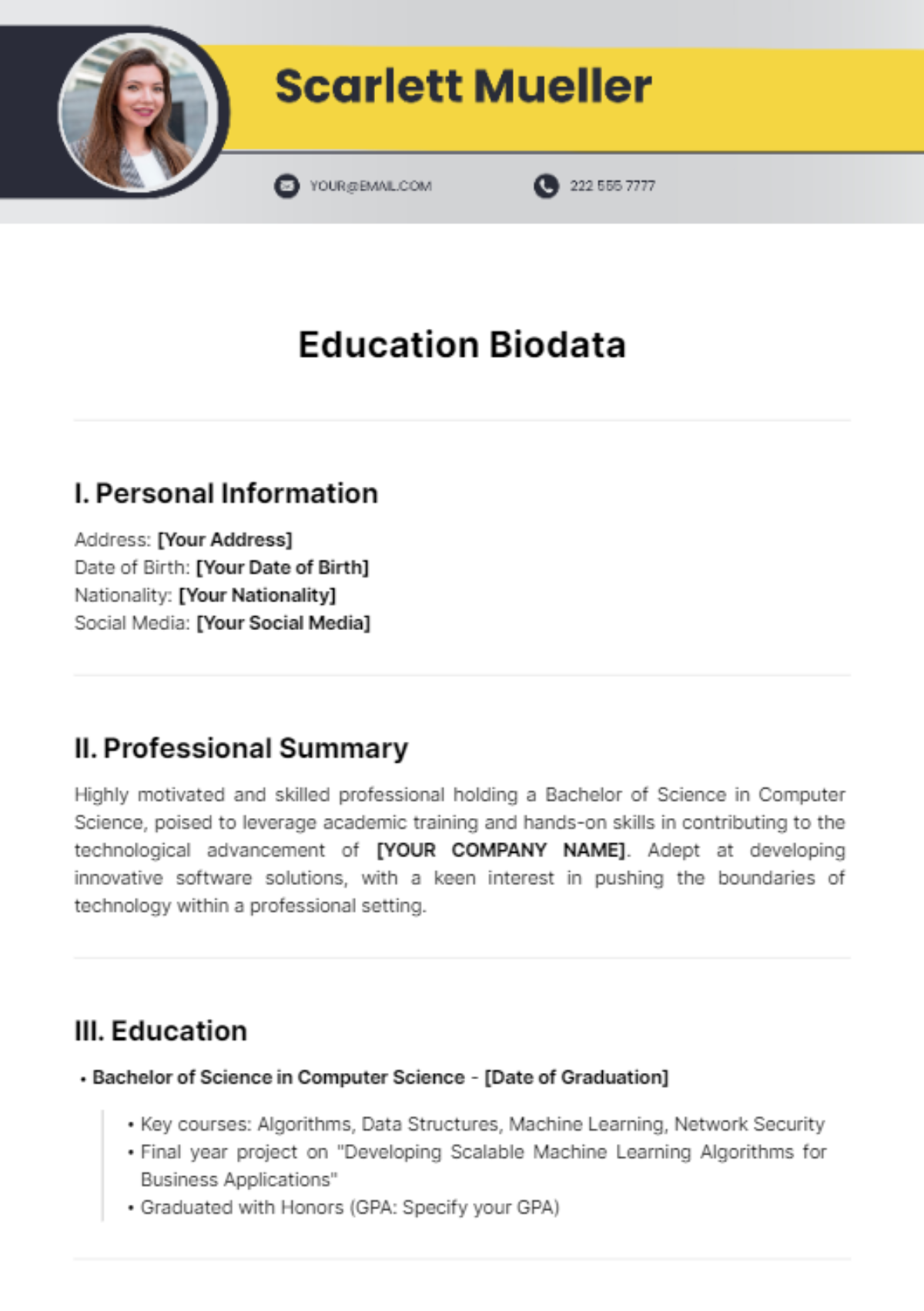 Education Biodata Template - Edit Online & Download