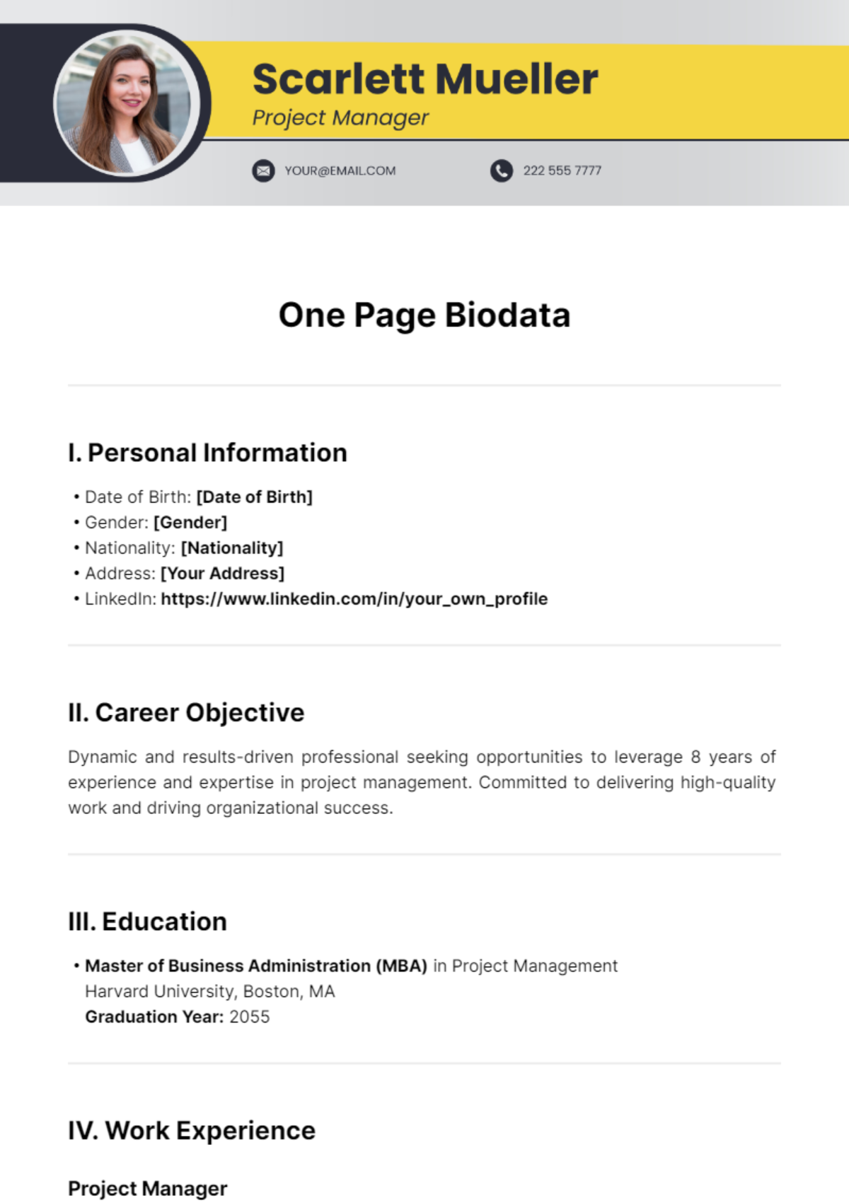 One Page Biodata Template - Edit Online & Download