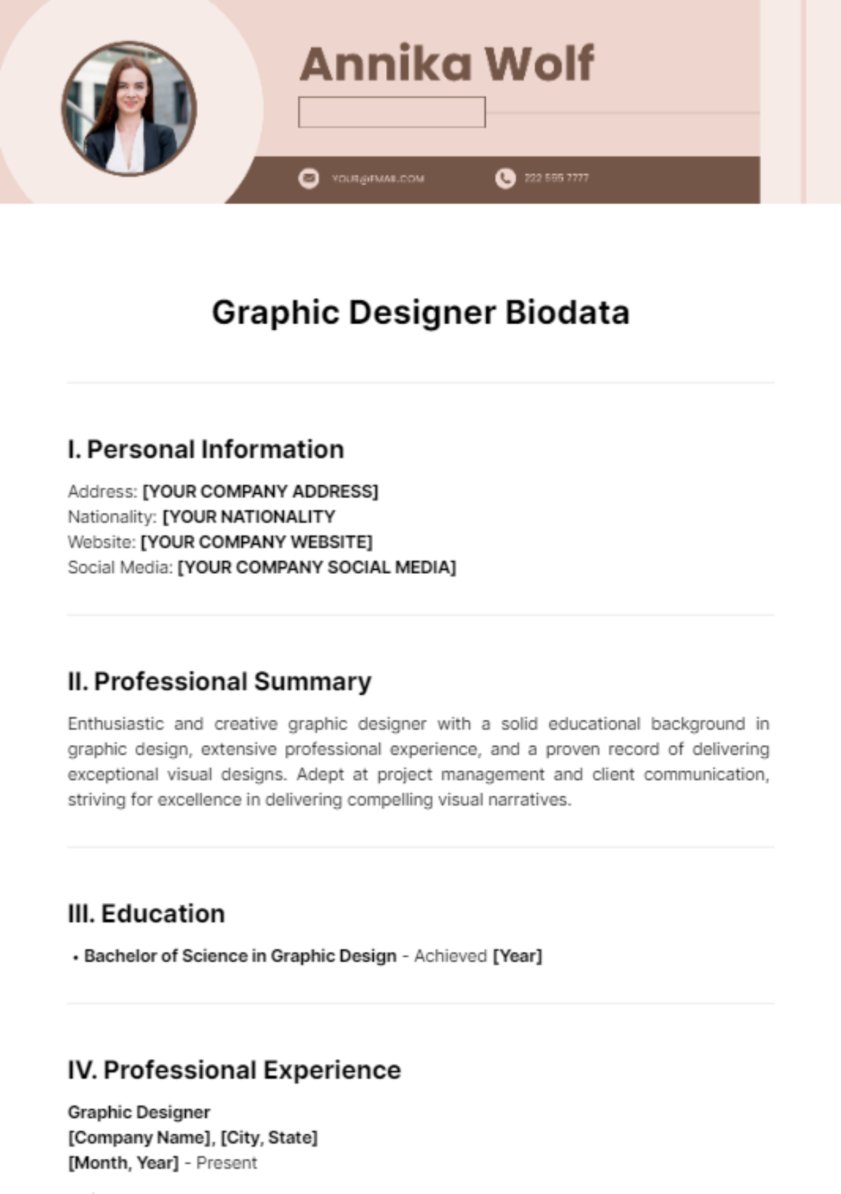 Graphic Designer Biodata Template - Edit Online & Download Example