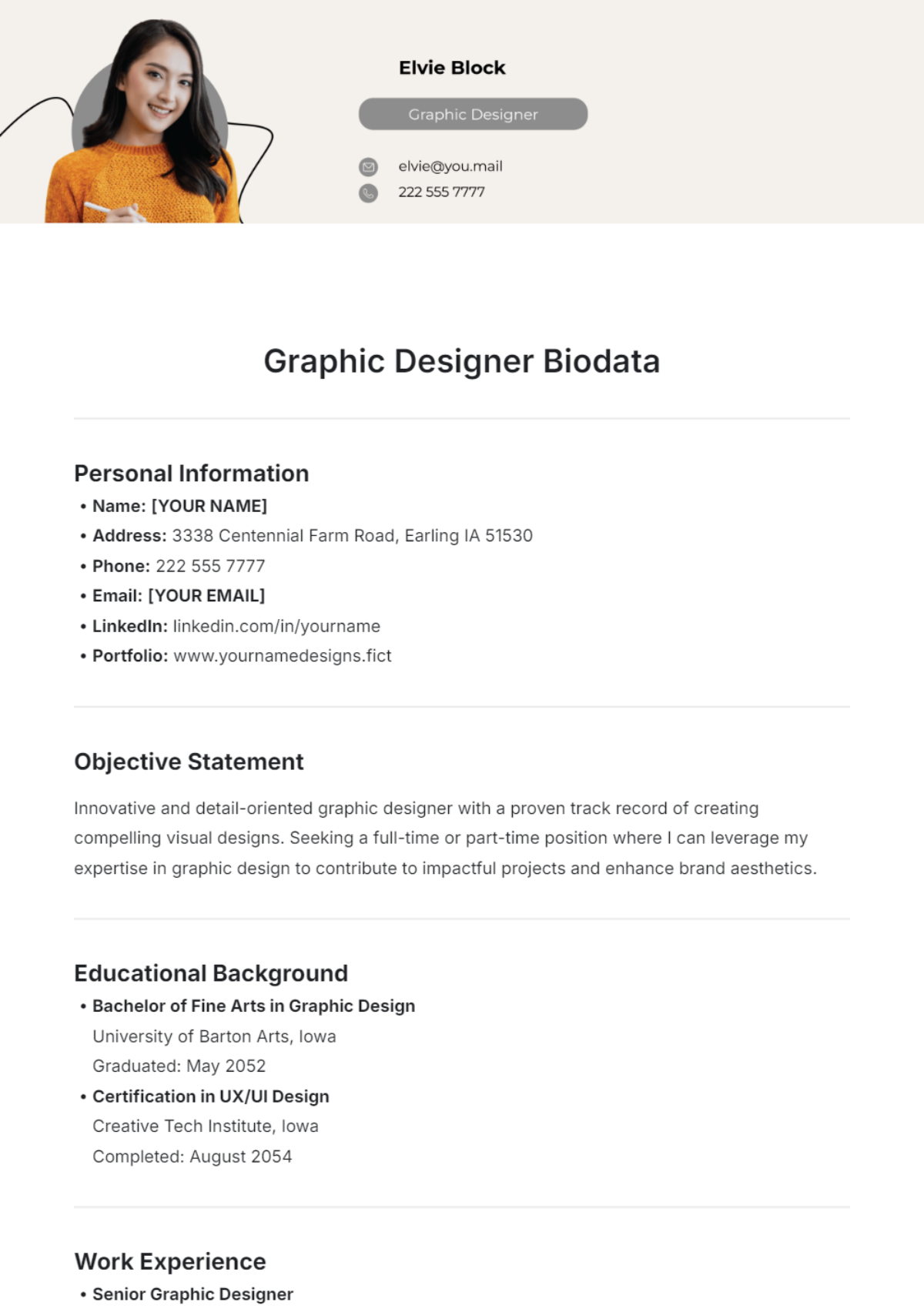 Graphic Designer Biodata Template