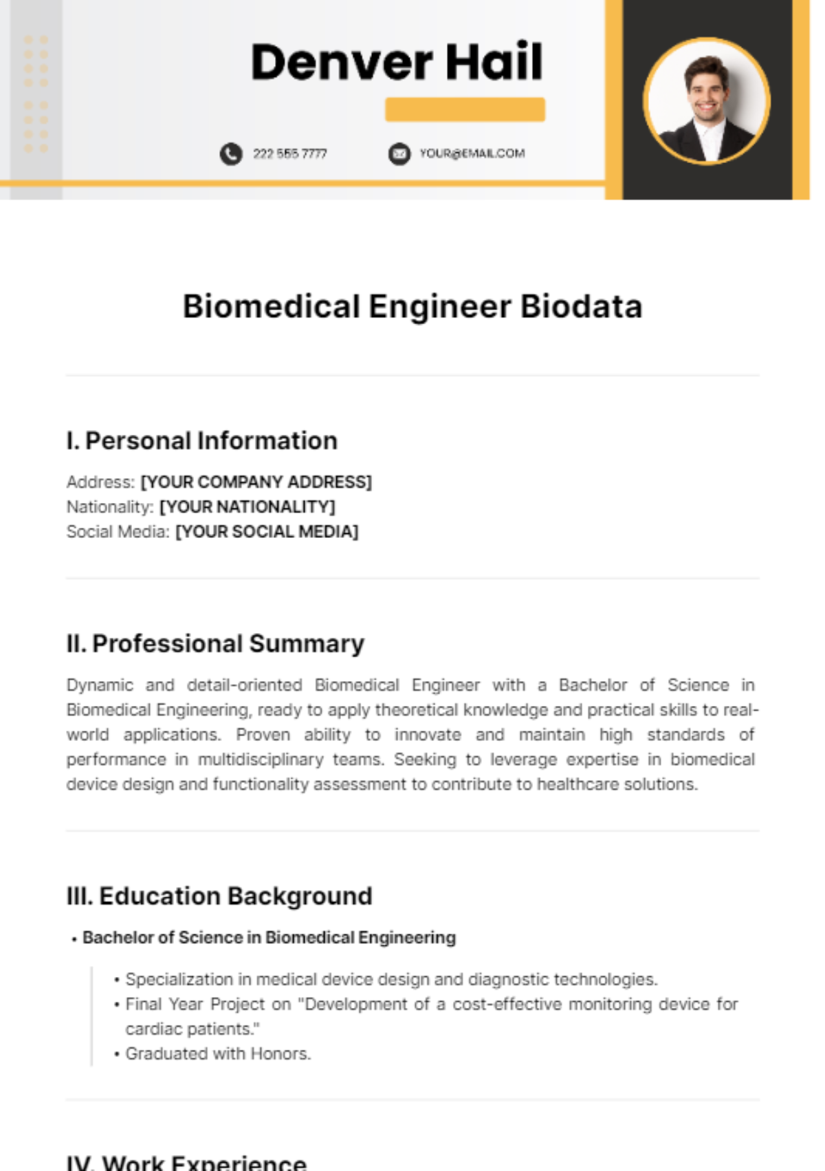 Biomedical Engineer Biodata Template - Edit Online & Download