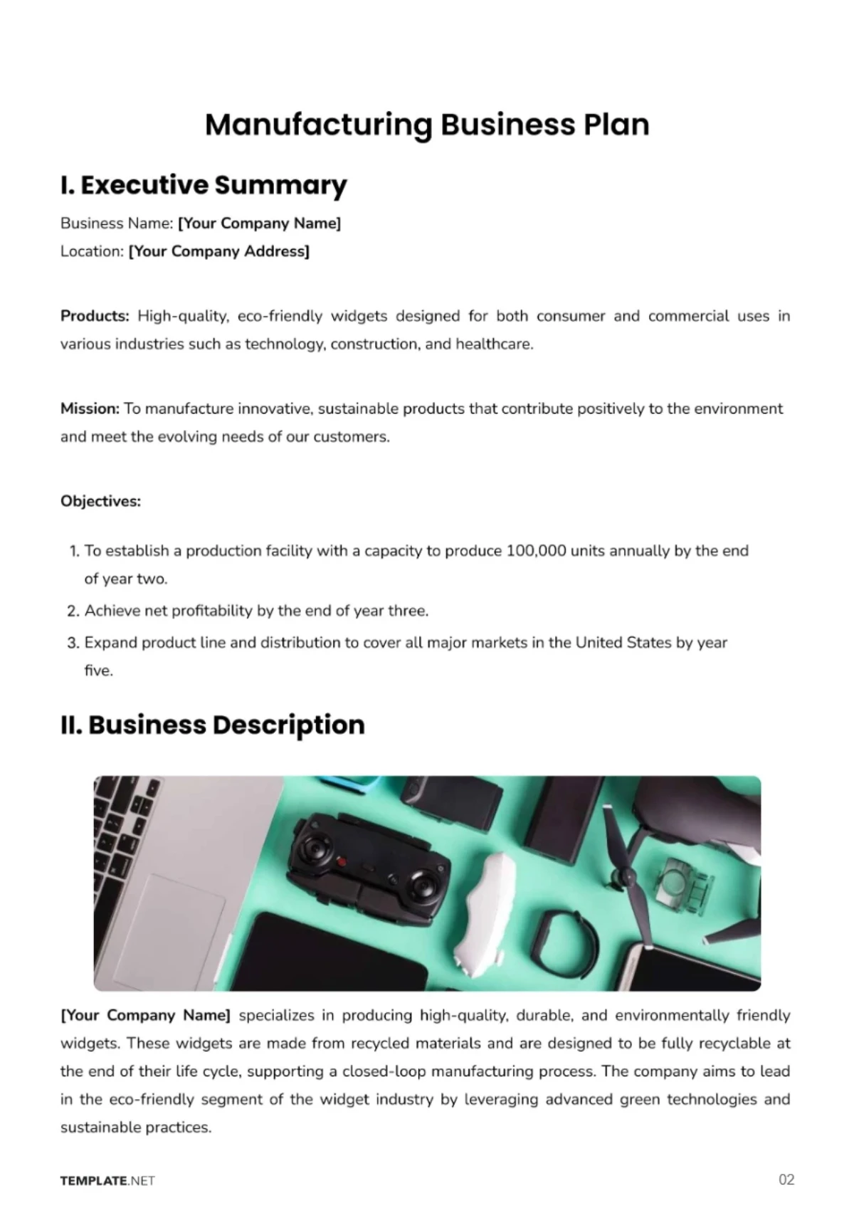 Free Manufacturing Business Plan Template to Edit Online