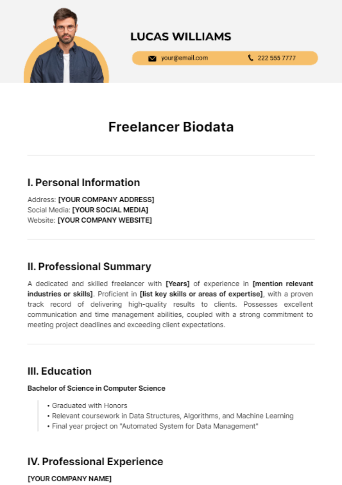 Freelancer Biodata Template - Edit Online & Download | Template.net