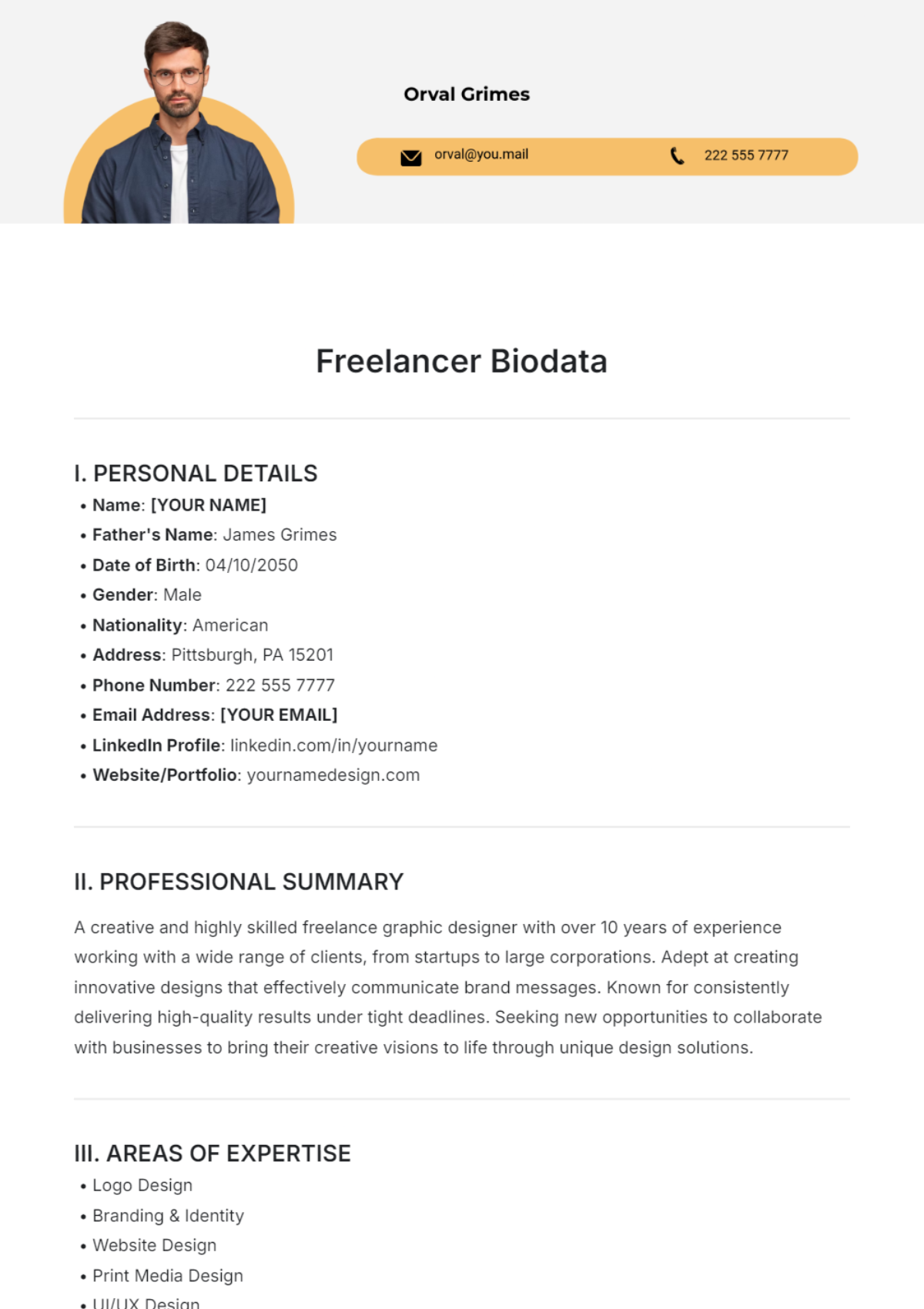 Freelancer Biodata Template - Edit Online & Download