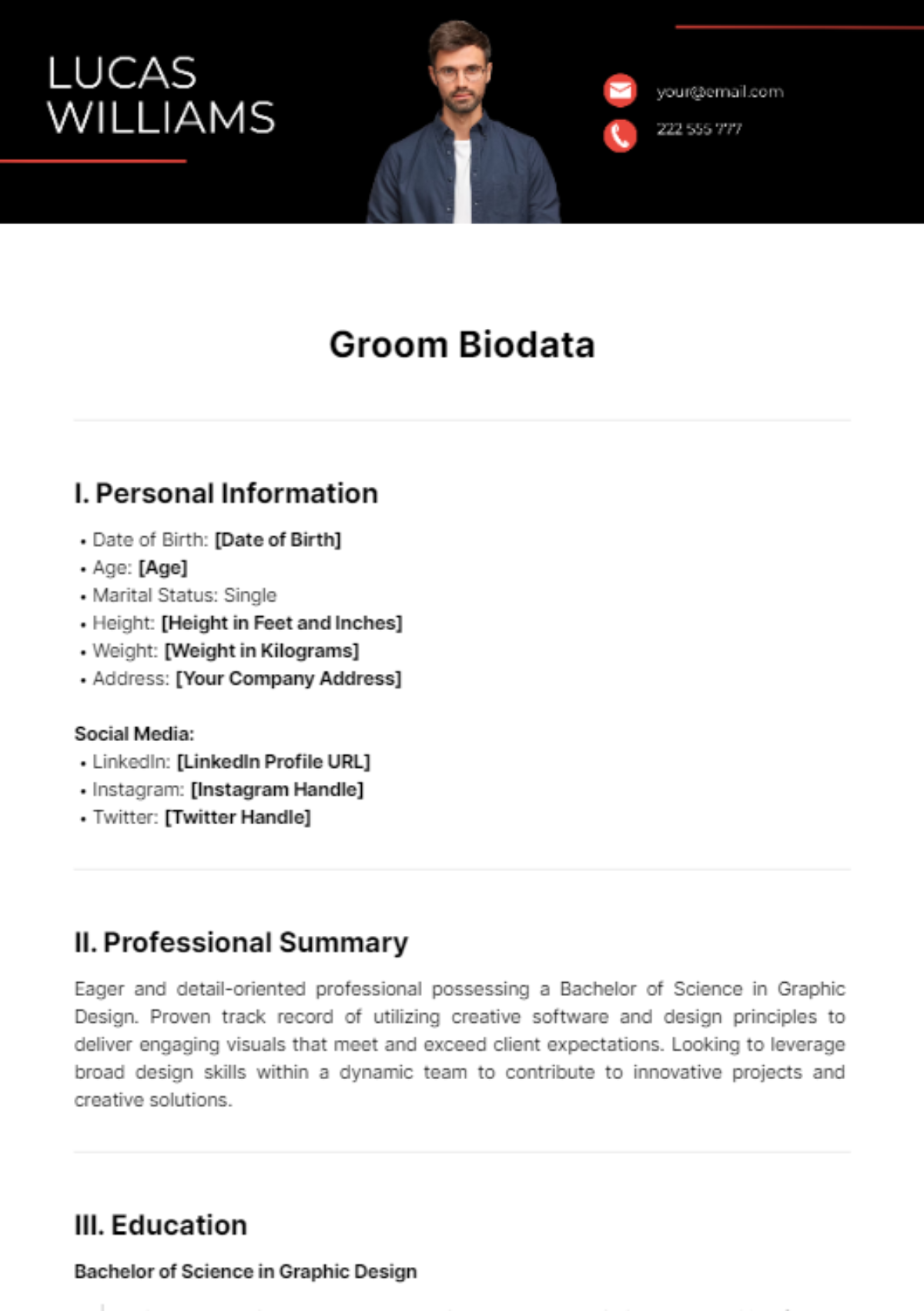 Free Groom Biodata Template - Edit Online & Download | Template.net