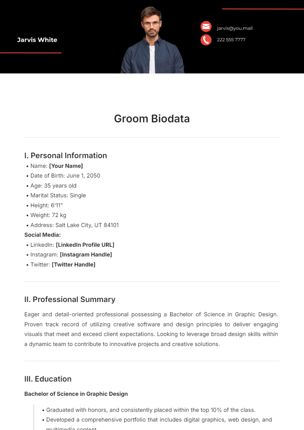 Groom Biodata Template - Edit Online & Download