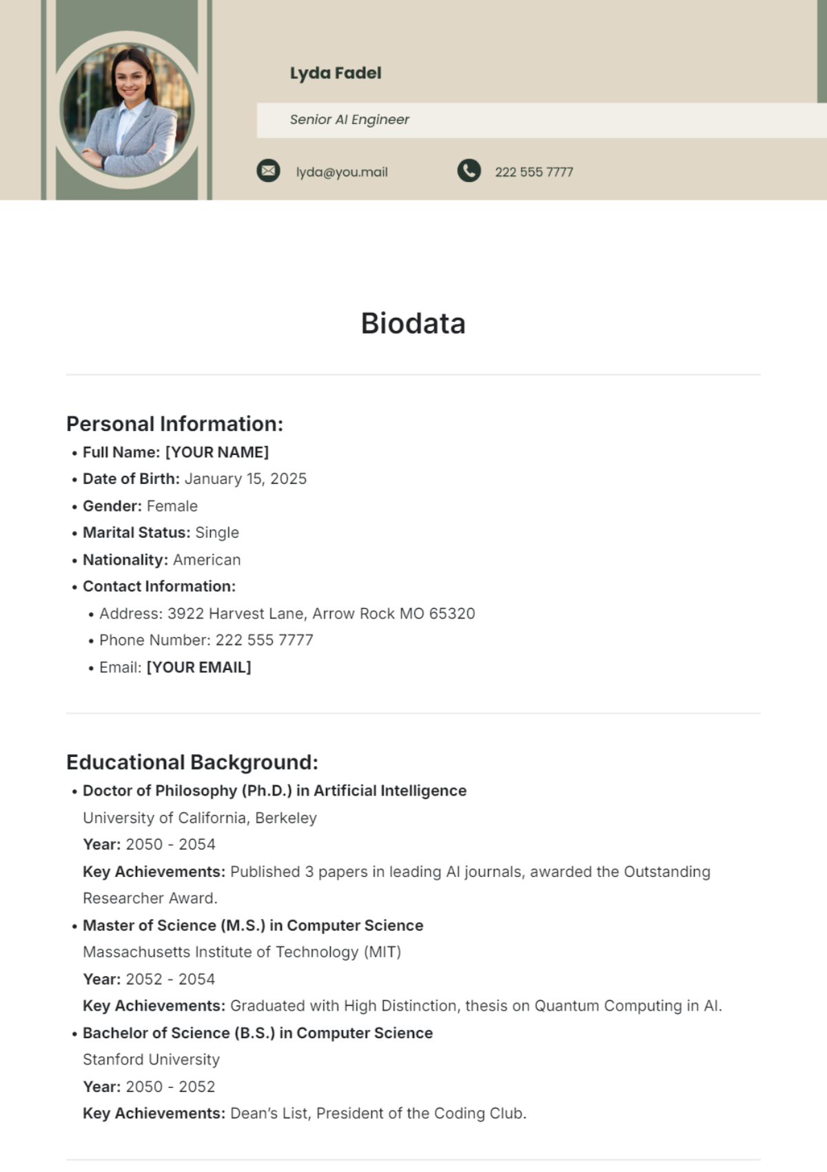 Free Biodata Template to Edit Online