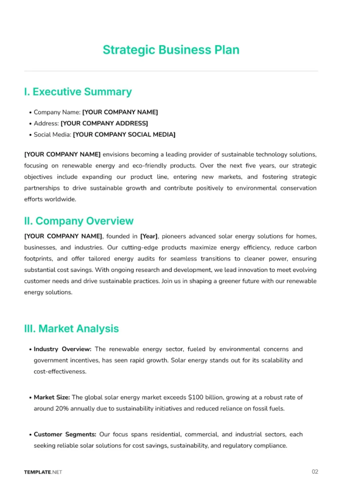 Free Strategic Business Plan Template to Edit Online
