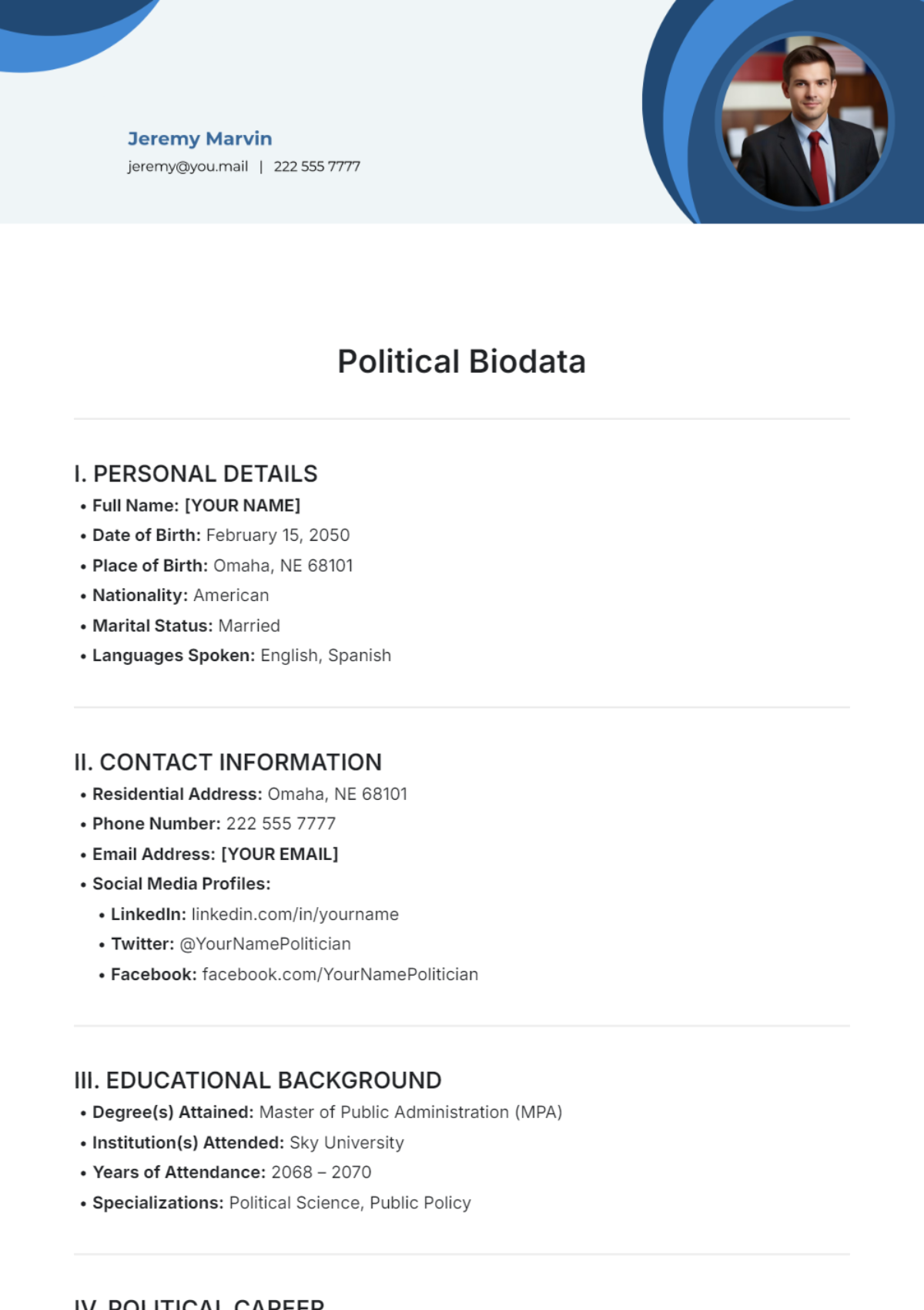 Political Biodata Template