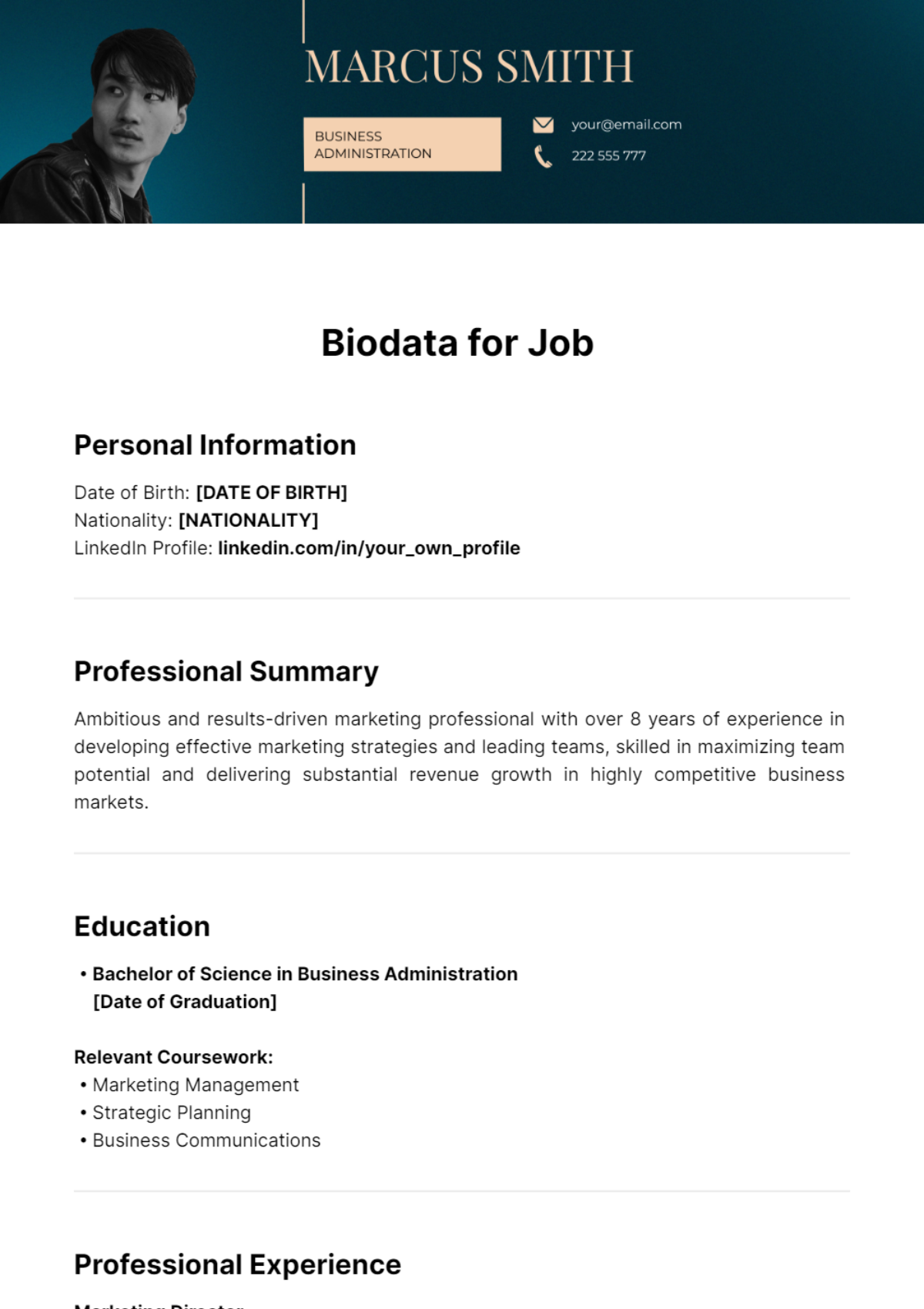 Free Biodata for Job Template - Edit Online & Download | Template.net