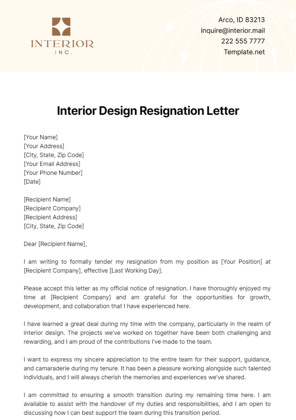 Interior Design Resignation Letter Template - Edit Online & Download