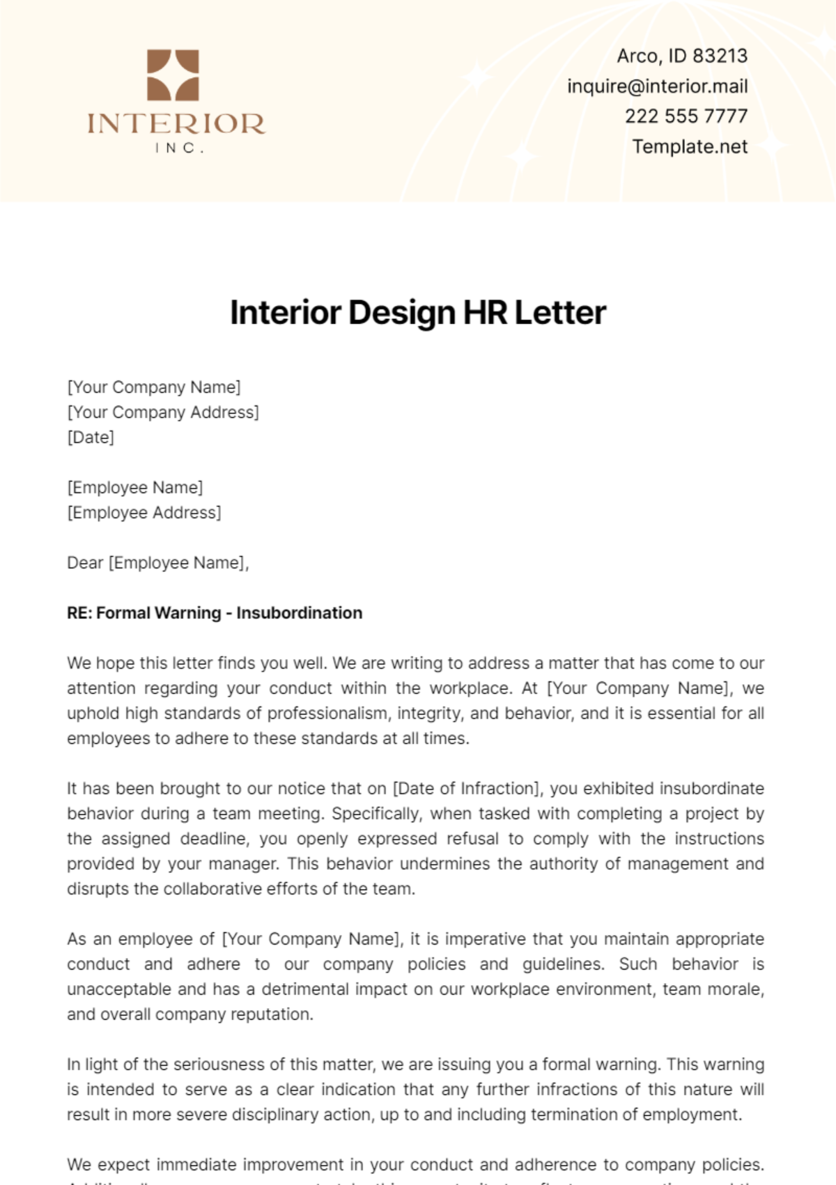 Interior Design HR Letter Template