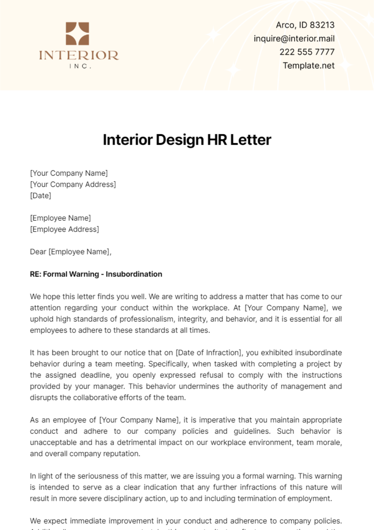 Interior Design HR Letter Template - Edit Online & Download