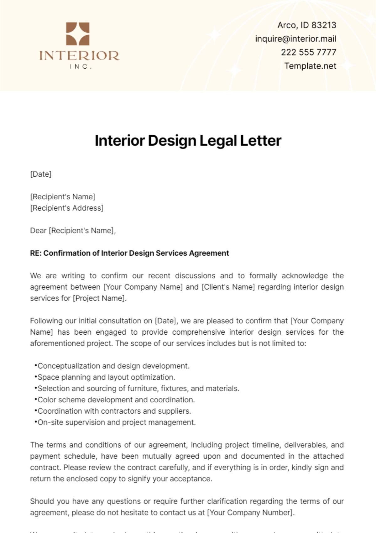 Interior Design Legal Letter Template