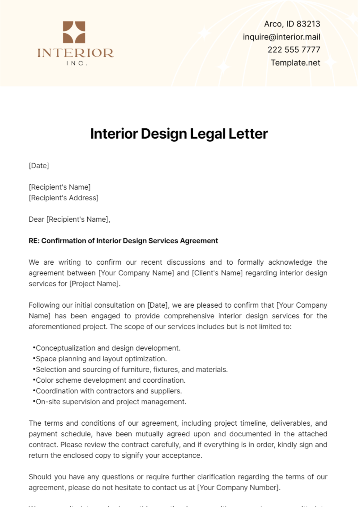 Interior Design Legal Letter Template - Edit Online & Download